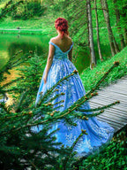 Ball Gown Sleeveless Off-the-Shoulder Applique Tulle Prom Dresses
