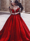 Ball Gown Sleeveless Off-the-Shoulder Ruffles Satin Prom Dresses