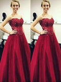 Ball Gown Sleeveless Sweetheart Beading Floor-Length Satin Prom Dresses