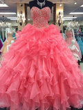 Ball Gown Sweetheart Sleeveless Floor-Length Beading Organza Prom Dresses