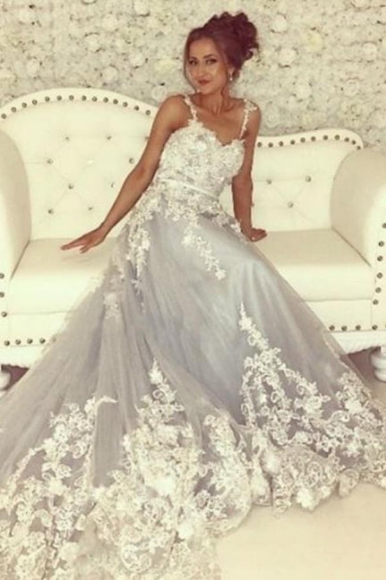Beautiful A-line Long Sleeveless Sweetheart Prom Dresses With Lace