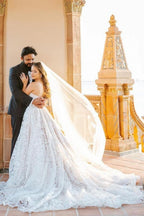 Beautiful A-Line Long White Sleeveless Wedding Dresses With Lace