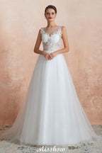 Beautiful Bateau Neck White Wedding Dress Sparkly Sequins Lace Bridal Gown