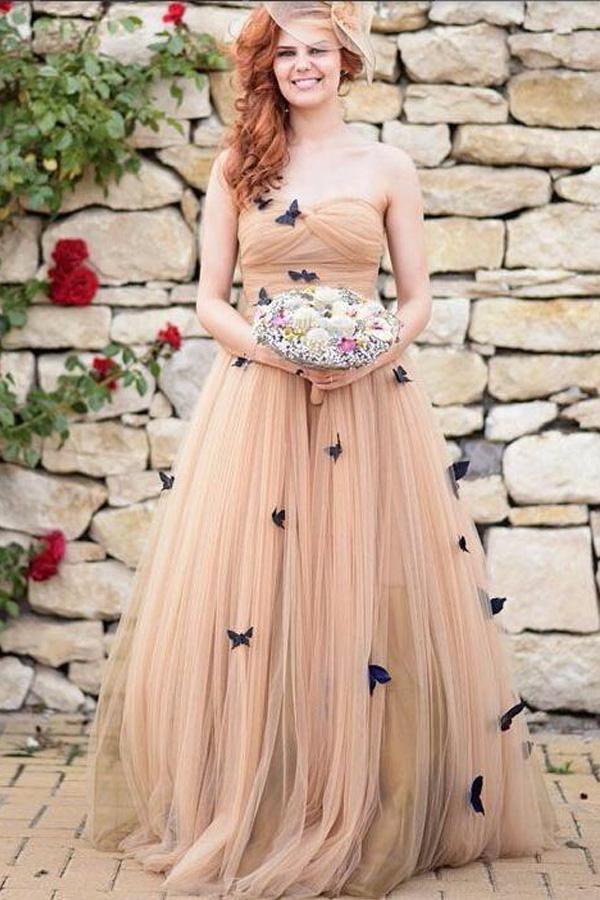 Beautiful Butterfly Wedding Dresses Sweetheart Ruffles Bridal Gown