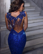 Beautiful Floor Length Sweetheart Sleeveless Spaghetti Straps Mermaid Sequined Prom Dress with Fur