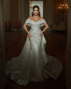 Beautiful Long Mermaid Off-the-shoulder Sequined Sleeveless Weddding Dress