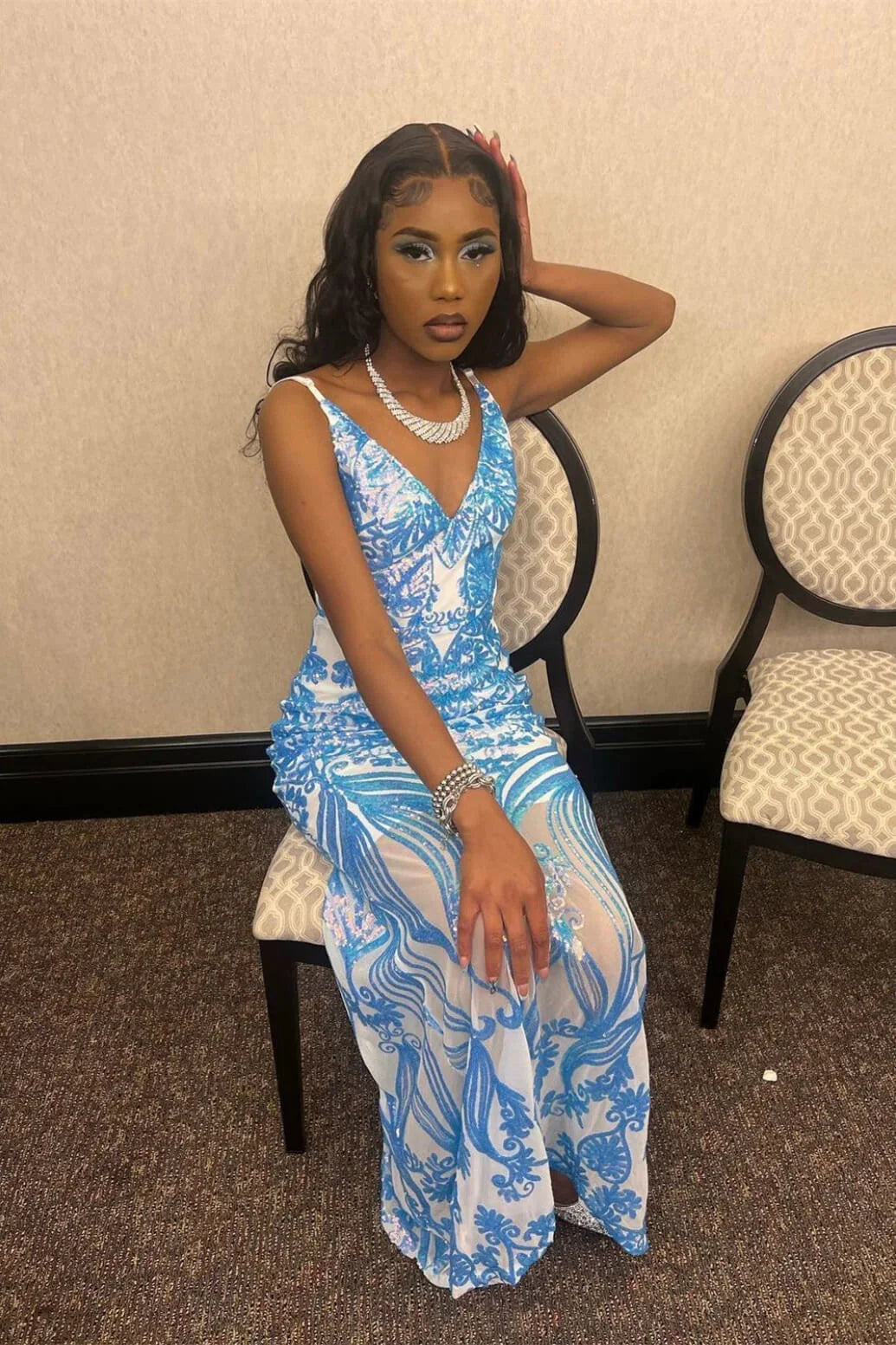 Beautiful Long Mermaid Sleeveless V-neck Backless Prom Dress