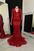 Beautiful Long Mermaid V-neck Prom Dress With Long Sleeves