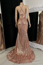Beautiful Long Mermaid V-neck Split Sleeveless Prom Dress With Lace