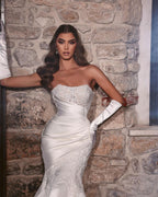 Beautiful Long Mermaid White Lace Sleeveless Wedding Dress With Appliques