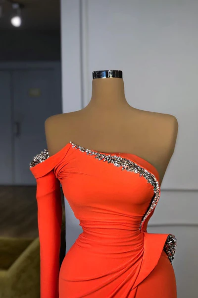 Beautiful Long Off-the-shoulder Satin Split Prom Dress With Long Sleeve