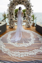 Beautiful Long White Mermaid Off-the-shoulder Lace Glitter Wedding Dress with Long Sleeves