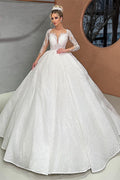 Beautiful Long White Sweetheart Ball Gown Wedding Dress With Applique