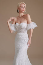Beautiful Off-the-shoulder Sleeveless Mermaid Floor-Length Lace Wedding Dresses with Applique