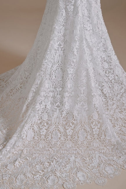 Beautiful Off-the-shoulder Sleeveless Mermaid Floor-Length Lace Wedding Dresses with Applique