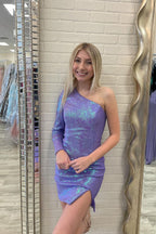 Beautiful One Shoulder Long sleeve Sequined Homecoming Dress