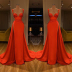 Beautiful Red Starps Sweetheart Long Prom Dress With Split