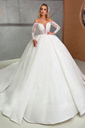 Beautiful Sweetheart Ball Gown Long Sleeves Wedding Dress With Beading