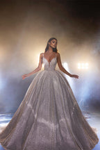 Beautiful White A-line Spaghetti Straps V-neck Wedding Dress With Lace