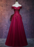 Beautiful Wine Red Tulle Sweetheart Long Prom Dress A-line Party Dress