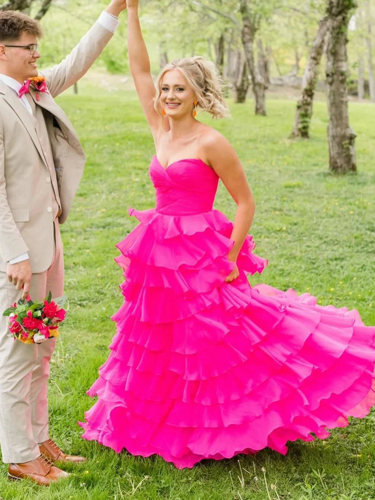 Bindi | Sweetheart Blue Chiffon Tiered A-line Prom Dresses