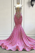 Biztunnel Chic Long Mermaid Sequined Sleeveless Straps Beading Prom Dress