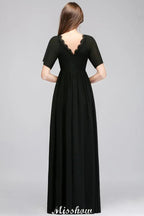 Black Chiffon A-line Bridesmaid Dress V-Neck Floor Length