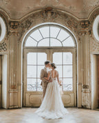 Boho Long A-line Tulle Wedding Dress with Lace Appliques
