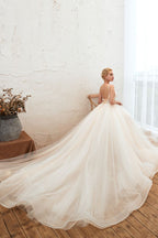 Boho Spaghetti Straps Ivory Ball Gown Tulle Aline Wedding Dress