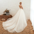 Boho Spaghetti Straps Ivory Ball Gown Tulle Aline Wedding Dress