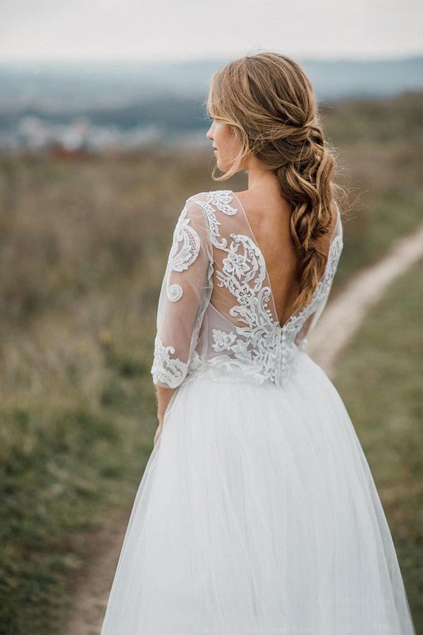 Boho Wedding Dress Low Open Back Bridal  Gown Separates Wedding Dress