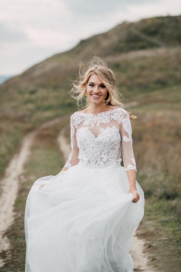 Boho Wedding Dress Low Open Back Bridal  Gown Separates Wedding Dress