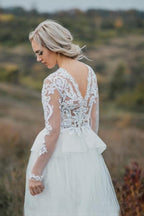 Boho Wedding Dress  V Back Bridal Lace Gown Separates Wedding Dress