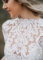 Boho Wedding Dress  V Back Bridal Lace Gown Separates Wedding Dress
