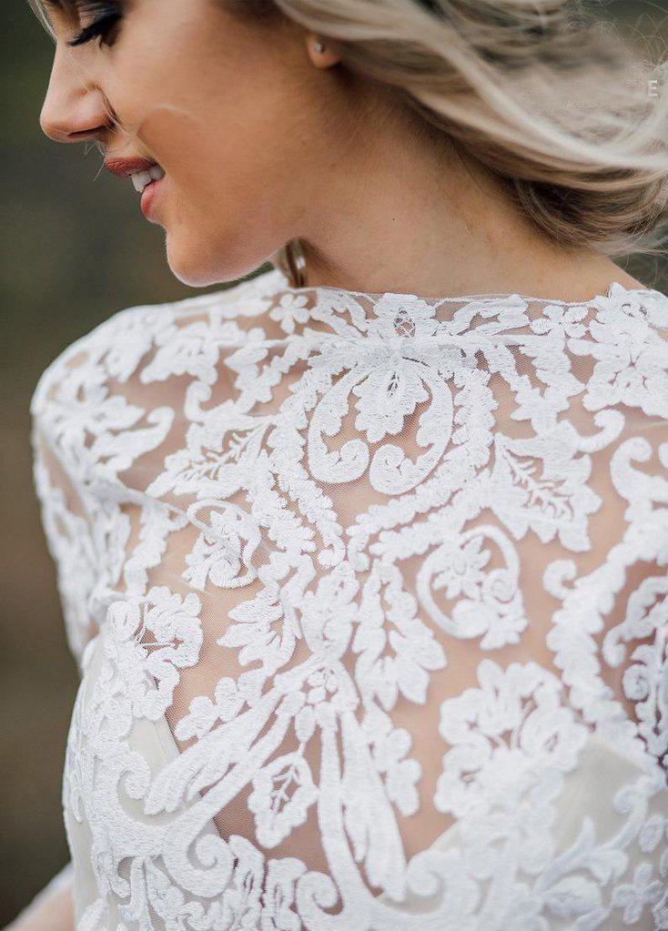 Boho Wedding Dress  V Back Bridal Lace Gown Separates Wedding Dress