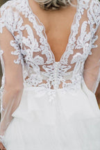 Boho Wedding Dress  V Back Bridal Lace Gown Separates Wedding Dress
