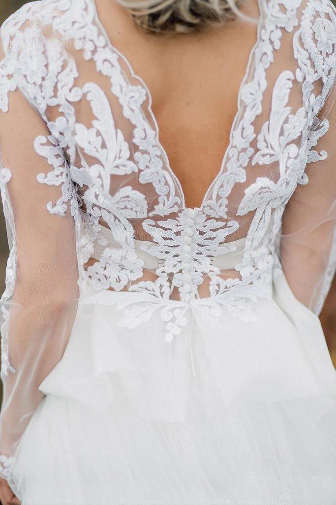 Boho Wedding Dress  V Back Bridal Lace Gown Separates Wedding Dress