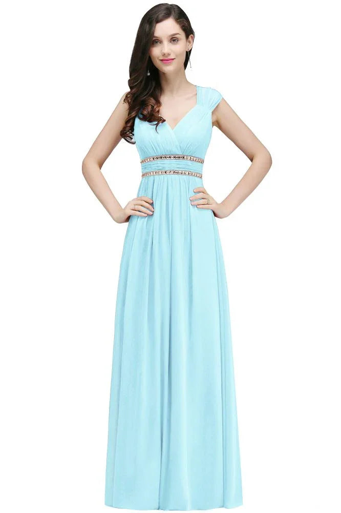 Burgundy Chiffon Sheath V Neck Long Evening Dresses