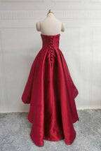 Burgundy Sweetheart Satin High Low Homecoming Dresses Short Prom Dress