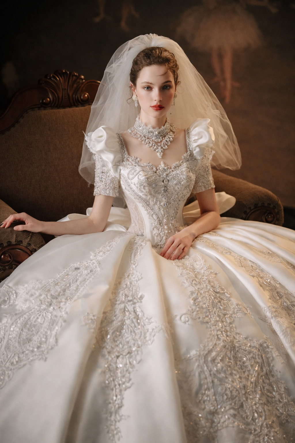 Luxury Bow Back Ball Gown Wedding Dress – Vintage Royal Lace Bridal Gown