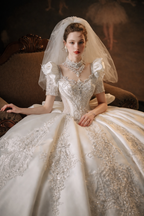 Luxury Bow Back Ball Gown Wedding Dress – Vintage Royal Lace Bridal Gown