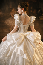 Luxury Bow Back Ball Gown Wedding Dress – Vintage Royal Lace Bridal Gown
