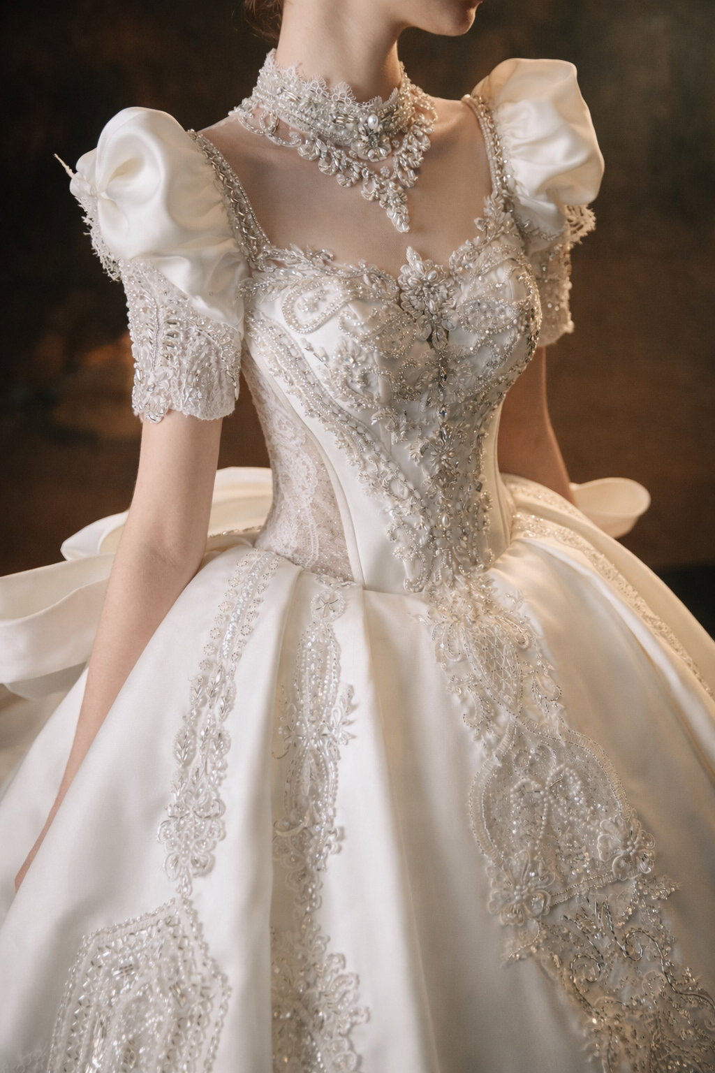 Luxury Bow Back Ball Gown Wedding Dress – Vintage Royal Lace Bridal Gown