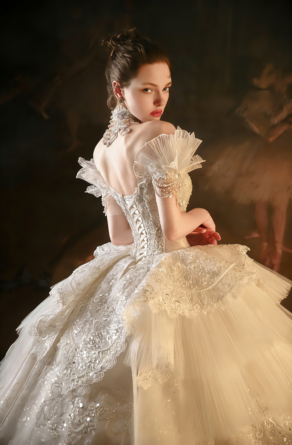 Romantic Off-Shoulder Lace Ball Gown Wedding Dress with Sculpted Bodice