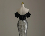 Chic Silver Mermaid Sequins Off the Shoulder Beading Prom Dress Evening Dress Y7613