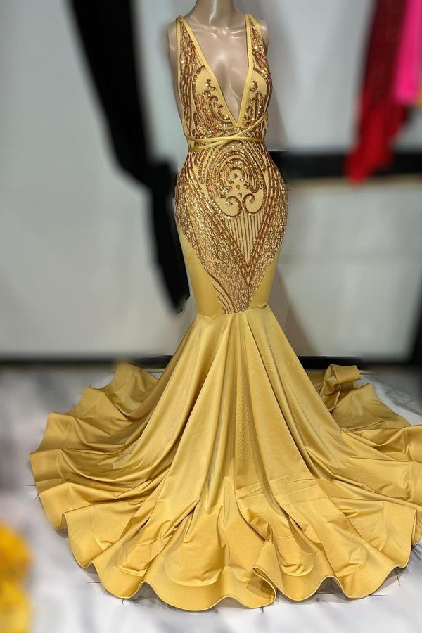 Off The Shoulder Sleeveless Mermaid V-neck Long Prom Dress