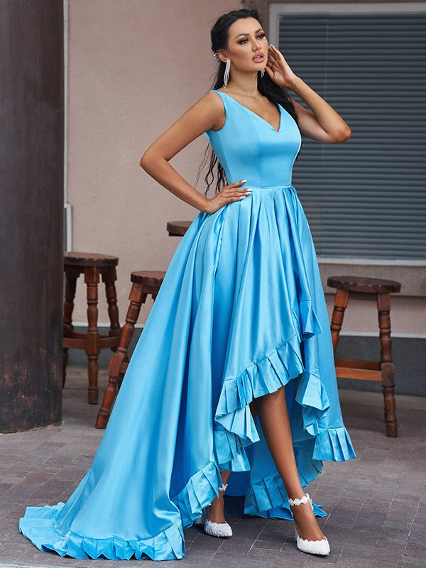 Hi-Lo Sapphire Serenity V-Neck Sleeveless A-Line Evening Gown