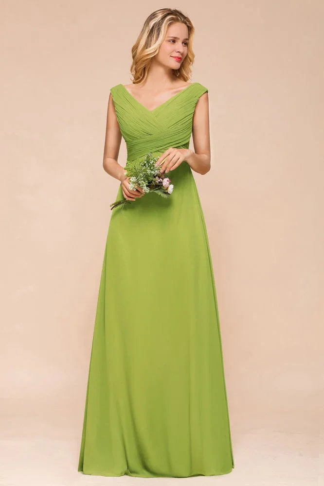Cap Sleeve Aline Bridesmaid Dress Green Long  Simple Maid of Honor Dress