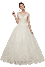 Cap Sleeves A-line Scoop Floor Length Lace Appliques Wedding Dresses