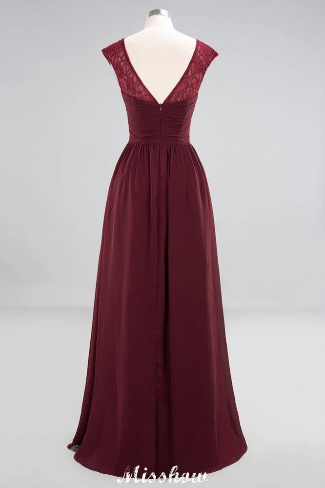 Cap Sleeves Aline Evening Maxi Dress Chiffon Tulle Wedding Party Dress